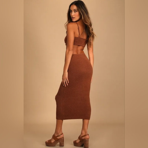 Lulus Brown Cutout Midi Sweater Dress in Women's M - Picture 2 of 16